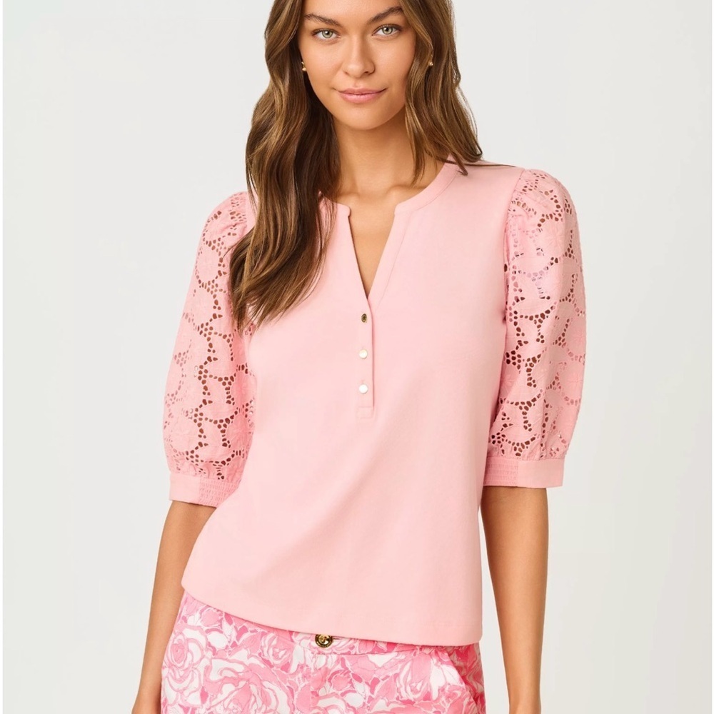 Lily Pulitzer Ronson Eyelet Knit Top Pink S - Picture 3 of 6